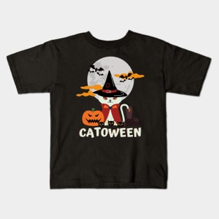 Catoween, cat halloween, cat lover, happy halloween Kids T-Shirt